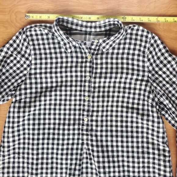 J Jill Top Womens M Gingham Check Plaid Popover Black White Tunic Double Cloth - Picture 11 of 14